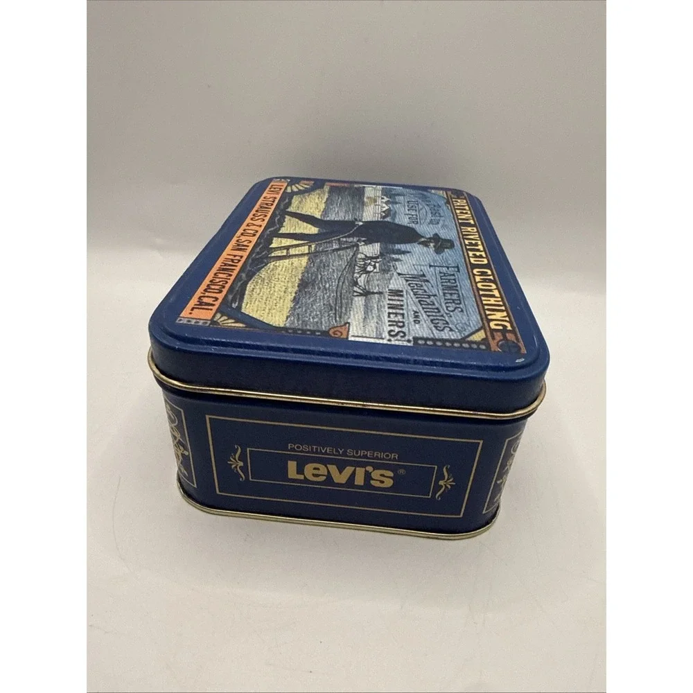 Vintage Metal Advertising Tin Levi Strauss &‎ Co. Blue Jeans Storage Rare